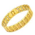 Vergoldetes Magnettherapie-Armband mit Prägemuster und Uhrenarmbandverschluss - Quadratisches Muster / Gold