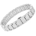 Bracelet magnétique en argent pour hommes avec fermoir papillon sécurisé à double bouton - Double Pression Boucle Papillon Longue Bande Magnétique / Argent