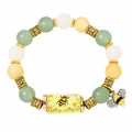 Handmade multicolor beaded bracelet with decorative gold spacers and bee charm for women - Green Bee