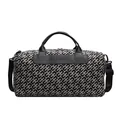 Détail d'un grand sac de voyage avec motif géométrique noir et poignées en cuir. - Noir