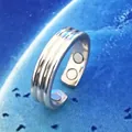 Detailed view of silver open ring featuring ribbed texture and interior magnets - Four Magnets Threaded Style / Silver