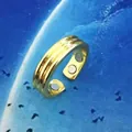 Detailed macro view of gold-colored threaded ring with embedded therapeutic magnets - Four Magnets Threaded Style / Gold