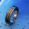 Macro detail of a vintage black threaded ring with dual therapeutic magnets and open design - Four Magnets Threaded Style / Black