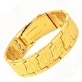 Goldener Magnet-Therapie-Armband für Herren mit Wellenstruktur und Uhren-Verschluss-Design - Wellenmuster / 22 cm x 2,1 cm / Gold