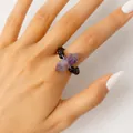 Amethyst hexagonal pillar ring with purple beads on hand, variant view - Amethyst