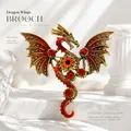 Vintage punk mechanical dragon brooch with red wings and gear details in zinc alloy - Dragon Brooch - Gold Red
