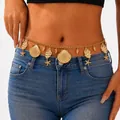 Detail shot of a gold ocean-style belly chain with starfish and shell charms - Starfish Snail Shell Pendant (HXHLBK-YL)