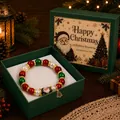 Christmas beaded bracelet with Santa charm in premium green gift box packaging - Santa Claus Style (Boxed) / Single Piece