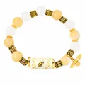 Elegant beaded bracelet with yellow and white beads, honeybee charm and floral tube - Yellow Bee