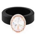 Eleganter schwarzer Silikonring mit ovalem Zirkonia-Stein in roségoldener Fassung - Größe 6 / Ovales Design / Schwarz