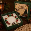 Detailed shot of Christmas themed beaded bracelet with reindeer bead in green gift box - Reindeer Style (Boxed) / Single Piece