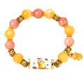 Fashionable beaded cat bracelet for women featuring vibrant orange and pink natural stone beads - Anime Cat
