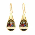 Elegant golden stainless steel teardrop earrings featuring The Last Supper painting - The Last Supper Art Style