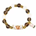 Elegant beaded bracelet with brown and white beads featuring a detailed highland cow motif - Highland Cow
