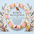 Elegant 2026 Robin themed elastic beaded bracelet featuring pink and clear crystal beads - Robin Style / With Card / Light Blue