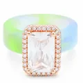 Luxe siliconen ring met grote rechthoekige zirkonia en een roségouden halo-zetting - Maat 6 / Blauw Groen Verloop