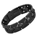 Schlankes schwarzes magnetisches Therapiearmband für Männer mit Pyramidenstollen-Design - Pyramidenkonvex-Doppelreihen-Stil / 23cm x 2.1cm / Schwarz