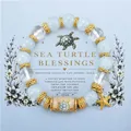 Handmade sea turtle beaded elastic bracelet with themed blessing card and starfish charm - Turtle Starfish Style / With Card