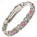 Magnetisches Herz-Armband in Silber mit rosa Kristallen und Strasssteinen für Damen - Gekreuztes Herz / Silber/Rosa Zirkonia