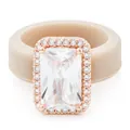 Elegante siliconen ring met grote smaragdgeslepen zirkoon in roségouden zetting - Maat 6 / Beigegrijs