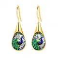 Elegant gold-tone peacock teardrop dangle earrings with vibrant colorful enamel design. - Artistic Painted Peacock Opening Style
