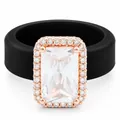 Schwarzer Silikonring mit großem rechteckigem Zirkonstein in Roségold-Halo-Fassung. - Größe 6 / Quadratischer Vollzirkonia-Stil / Schwarz