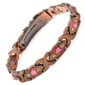 Vintage-Magnetarmband aus rotem Kupfer mit rosafarbenen Akzenten in Herzform - Gekreuztes Herz / Antik Kupfer & Rosa Strass
