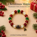 Handmade Christmas beaded bracelet with red green pearls and tree charm - Christmas Stocking Style / OPP Bag