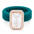 Eleganter blaugrüner Silikonring mit großem rechteckigem Zirkonia und Roségold-Fassung - Größe 6 / Quadratischer Vollzirkonia-Stil / Malachitgrün