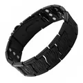 Breites Magnetarmband für Herren mit schwarzer Wellentextur und dreireihigen Steinen - Wellenmuster / 22 cm x 2,1 cm / Schwarz