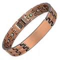 Vintage Antik-Kupfer Magnet-Therapie-Armband für Herren mit einem blanko ID-Tag - Rautenförmiger Pyramidenstil (TWMS) / 22,5cm x 1,3cm / Gebürstetes Antikes Rotkupfer