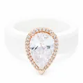 Eleganter weißer Silikonring mit birnenförmigem Zirkonia und Roségold-Halo-Fassung - Größe 6 / Wassertropfen-Stil / Weiß