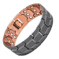 Herren Magnetarmband aus Kupfer und Schwarz mit drei Reihen therapeutischer Magnete. - Pyramiden-Prägungs-Rhombus-Stil / 22,5cm x 2,1cm / Gebürstetes antikes Kupfer & Gunmetal