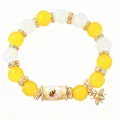 Handmade beaded elastic bracelet with yellow and white beads and a bee charm - Little Bee Style / Yellow