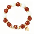 Handmade elastic beaded bracelet with Highland cow charm and floral barrel bead. - U-Shape Bull Head / Single Piece