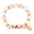 Exquisite handmade beaded elastic bracelet featuring bird motif and gold leaf charm accessory - Robin Style / Single Piece