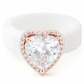 Damenring mit weißem Silikonband und herzförmigem Zirkonia in Roségold - Größe 6 / Herz-Vollzirkonia-Stil / Weiß