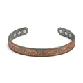 Kupfer-Magnettherapie-Armreif mit gravierten Blumenmustern für Herren und Damen im Vintage-Stil - Offene Blumenarmspange (01) / Antikes Rotkupfer
