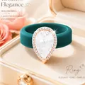 Elegante anello in silicone color petrolo con zircone a goccia, finitura oro rosa - Verde malachite