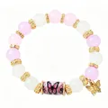 Handmade beaded stretch bracelet featuring pink and white beads with butterfly charm - Butterfly Style / Purple