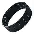 Men's black matte magnetic therapy bracelet with textured chevron links and watch clasp. - Arrow Pattern (YLW-SL) / 22.5cm x 2.2cm / Black