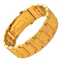 Luxuriöses vergoldetes Magnettherapie-Armband für Herren mit geprägtem Kreuzmuster - Dreireihiger Quadrat-Stil / Gold