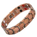 Antikes Magnetarmband aus rotem Kupfer für Herren mit retro texturiertem Rautenmuster - Sphärischer Stil (Große Version) / Länge 20cm x Breite 1.4cm / Antikes Rotkupfer