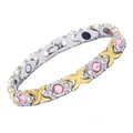 Silber-goldenes Magnetarmband mit rosa Kristallen und X-Gliedern - X-Form Rosa Strass / Länge 20 cm x Breite 0,8 cm / Gold und Silber Zweifarbig