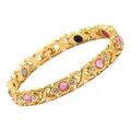 Eleganter vergoldeter Magnetarmband mit rosa Strasssteinen und stilvollem XO-Gliederdesign - XO-Form Rosa Strass / Länge 20 cm x Breite 0,8 cm / Gold