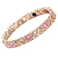 Elegantes vergoldetes Magnettherapie-Armband mit rosa Steinen und X-Link-Design. - X-Form Rosa Strass / Länge 20 cm x Breite 0,8 cm / Roségold
