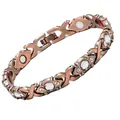 Antik-Kupfer Magnetarmband mit funkelnden Steinen und Energiemagneten für Herren - Weißer Strass-Stil / 20 cm x 0,8 cm / Antikes Rotkupfer
