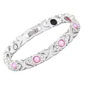 Elegantes silberfarbenes Magnetarmband mit rosa Kristallen und X-förmigen Gliedern - Stil mit rosa Strasssteinen / 20 cm x 0,8 cm / Silber