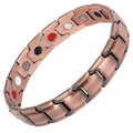 Vintage Magnetarmband aus Kupfer für Herren mit konvexen rautenförmigen Gliedern - Einreihiger magnetischer Rhombus-Stil / 21cm x 1cm / Antikes Kupfer (Rote, weiße, schwarze Ölakzente)