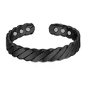 Detail showing the matte black twisted texture and internal magnets of the cuff bracelet - Black